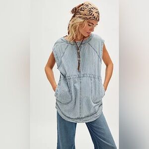 FREE PEOPLE WE THE FREE MADISON RAILROAD STRIPE TUNIC TOP NWT sz XL